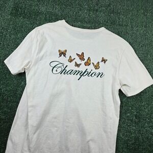 Champion Mens Butterfly Graphic Script Logo T-Shirt Cream Medium Short Sleeve